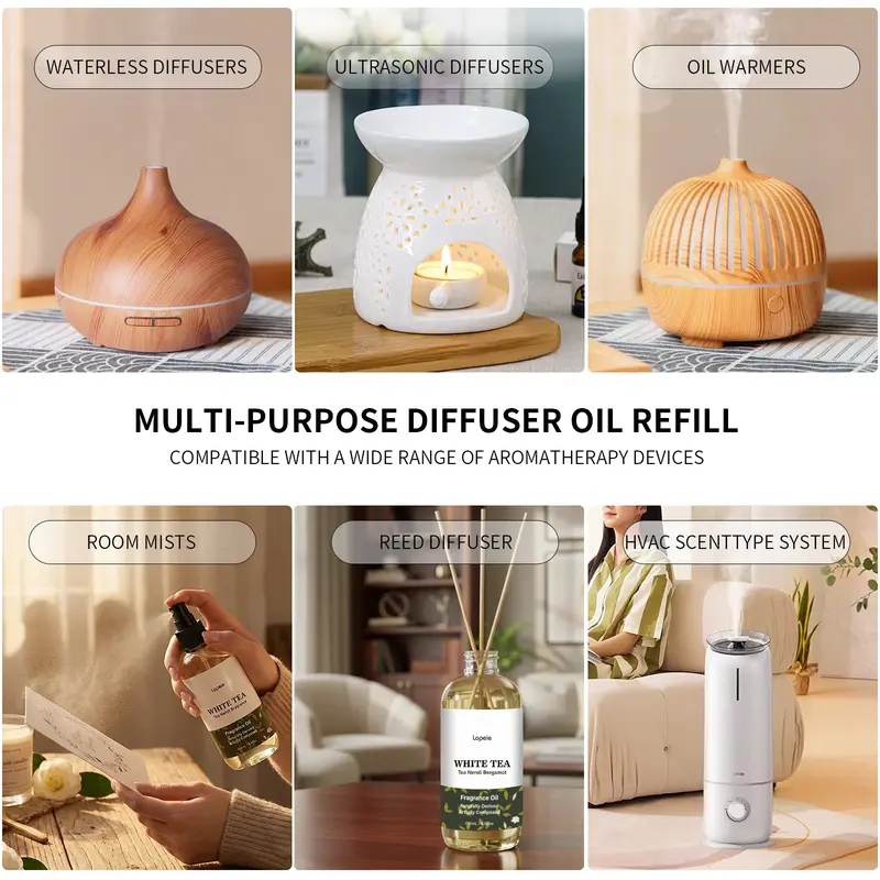 Lopeie Diffuser Oil Refill | 118ml (4.1 fl oz) | Ritz-Carlton Scent | White Tea & Citrus | Suitable for Ultrasonic & Anhydrous Diffusers