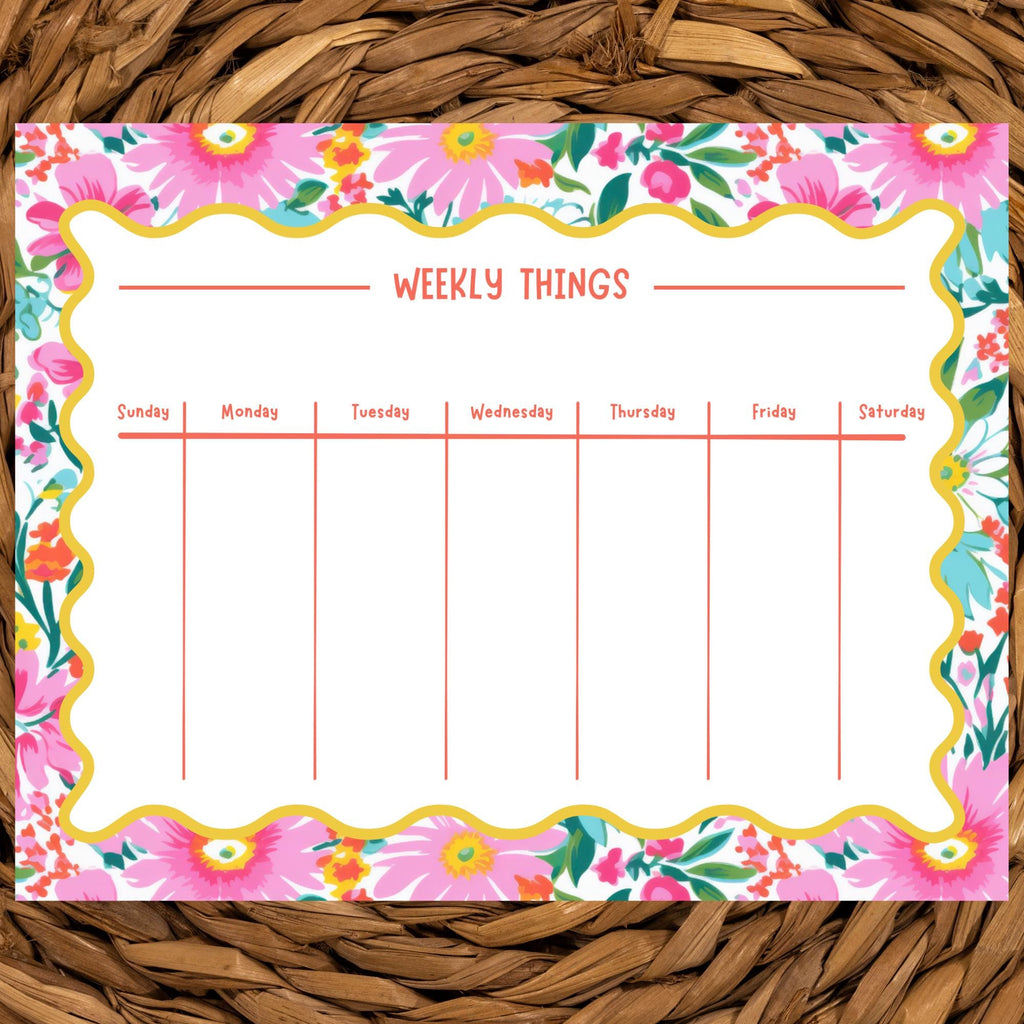 Floral Weekly Planner Notepad, Bright Desk Planner Pad, Cute Weekly Schedule Notepad, Colorful Tear Off Planner, Undated