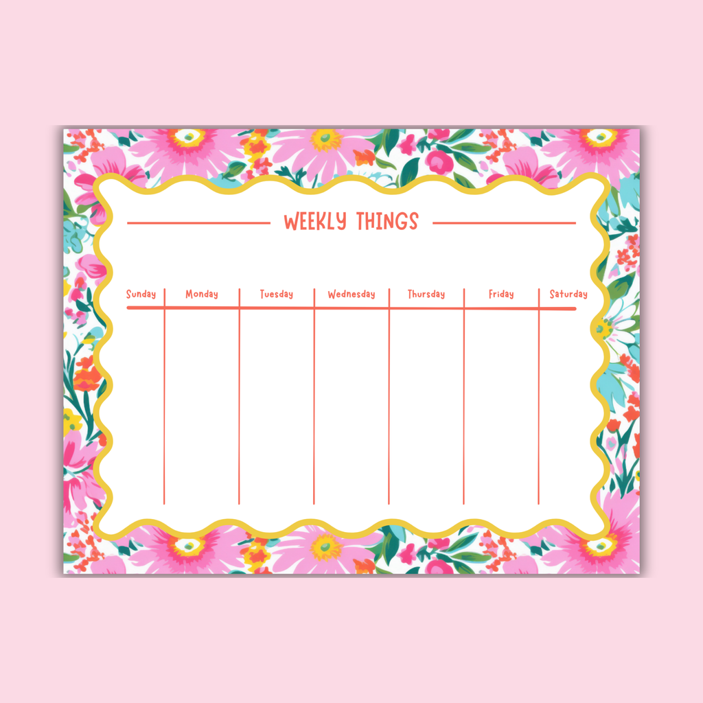 Floral Weekly Planner Notepad, Bright Desk Planner Pad, Cute Weekly Schedule Notepad, Colorful Tear Off Planner, Undated