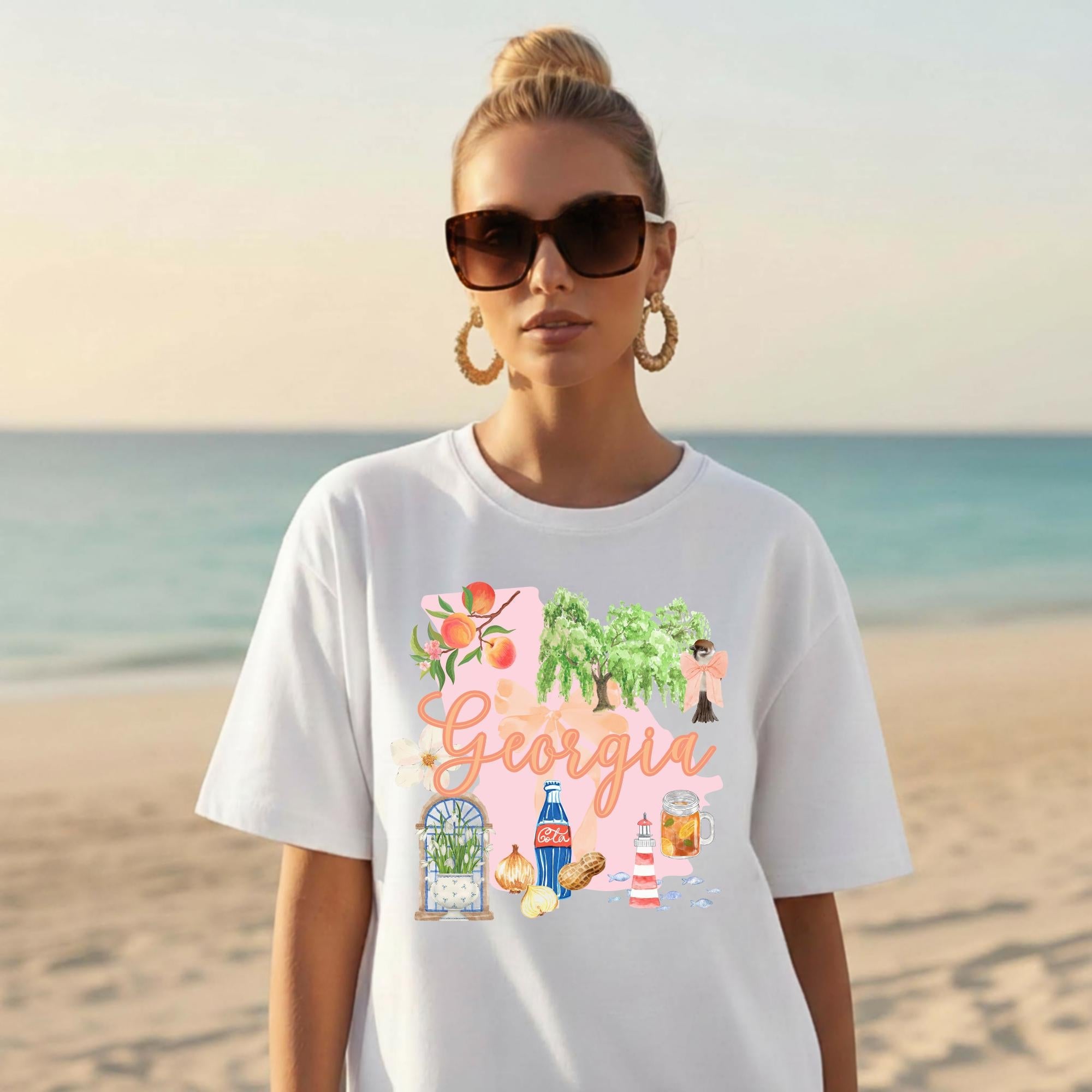 Georgia State Shirt – Southern Pride Graphic Tee with Peach Icons by The Saltwater Press