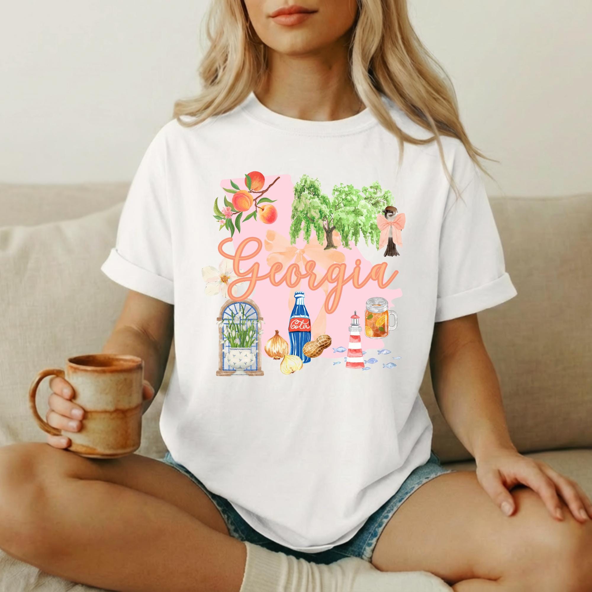 Georgia State Shirt – Southern Pride Graphic Tee with Peach Icons by The Saltwater Press