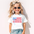 Girls 4th July Shirt – Watercolor American Flag Tee with Blue Bow by The Saltwater Press