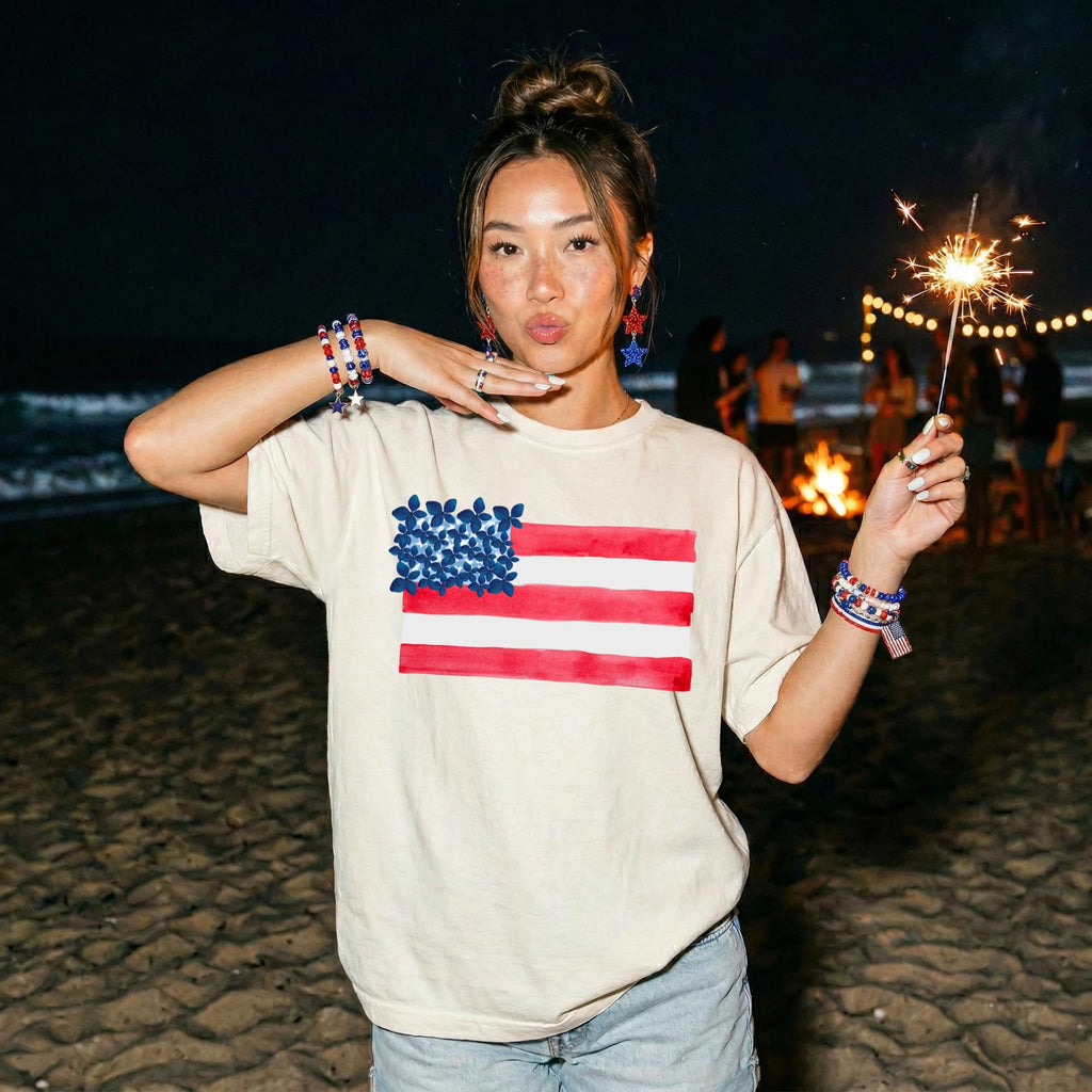 Fourth July Shirt Women – Watercolor American Flag Comfort Colors Tee by The Saltwater Press