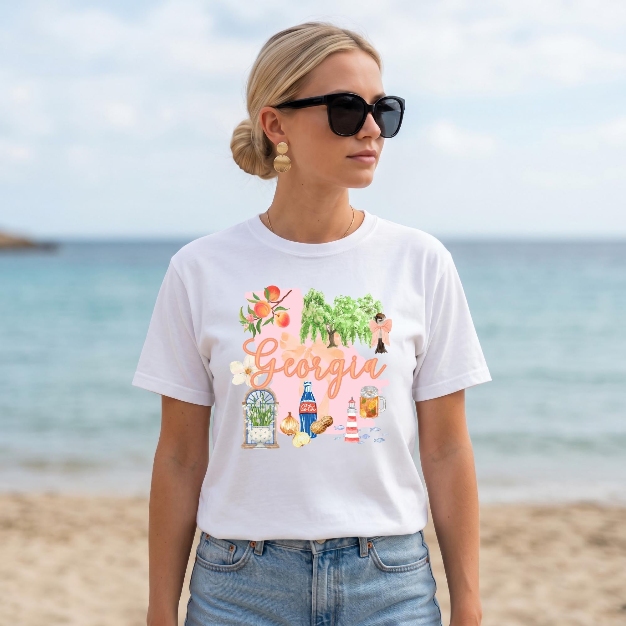 Georgia State Shirt – Southern Pride Graphic Tee with Peach Icons by The Saltwater Press