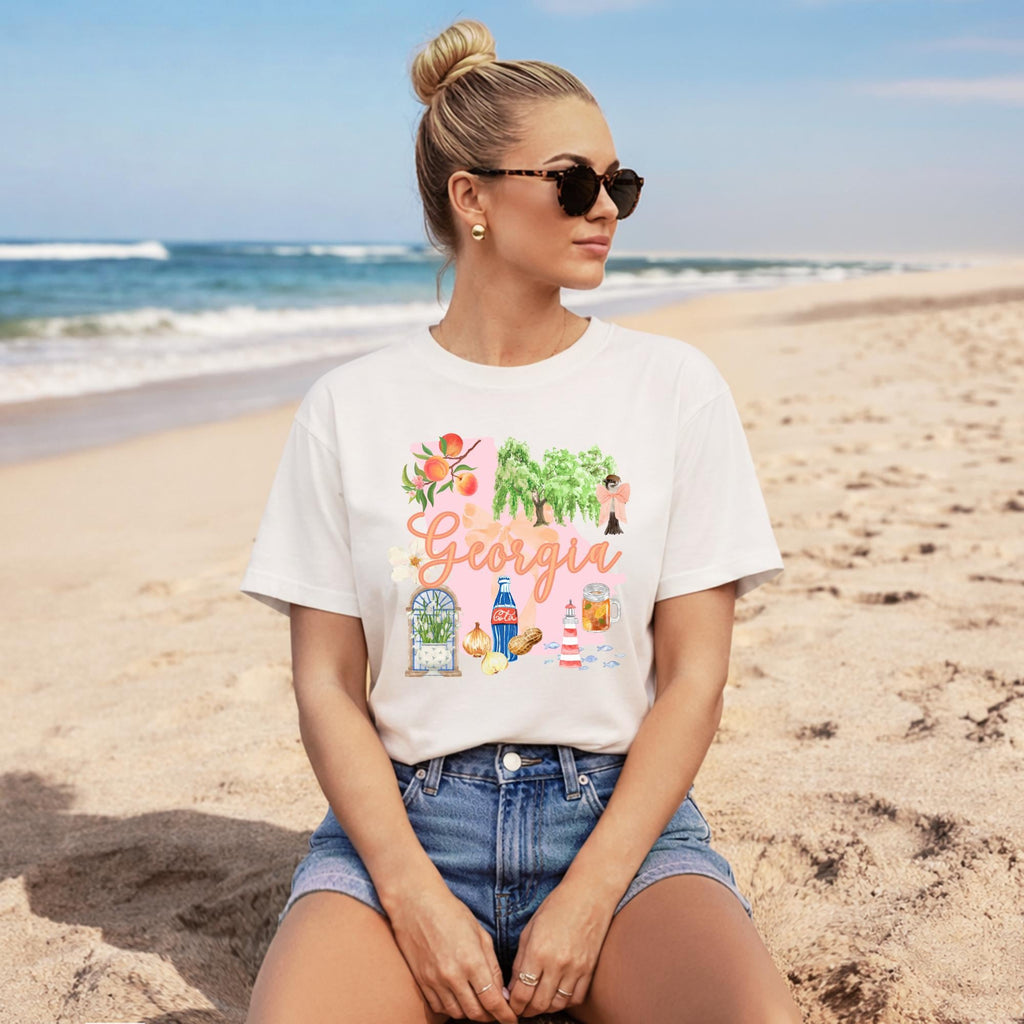 Georgia State Shirt – Southern Pride Graphic Tee with Peach Icons by The Saltwater Press