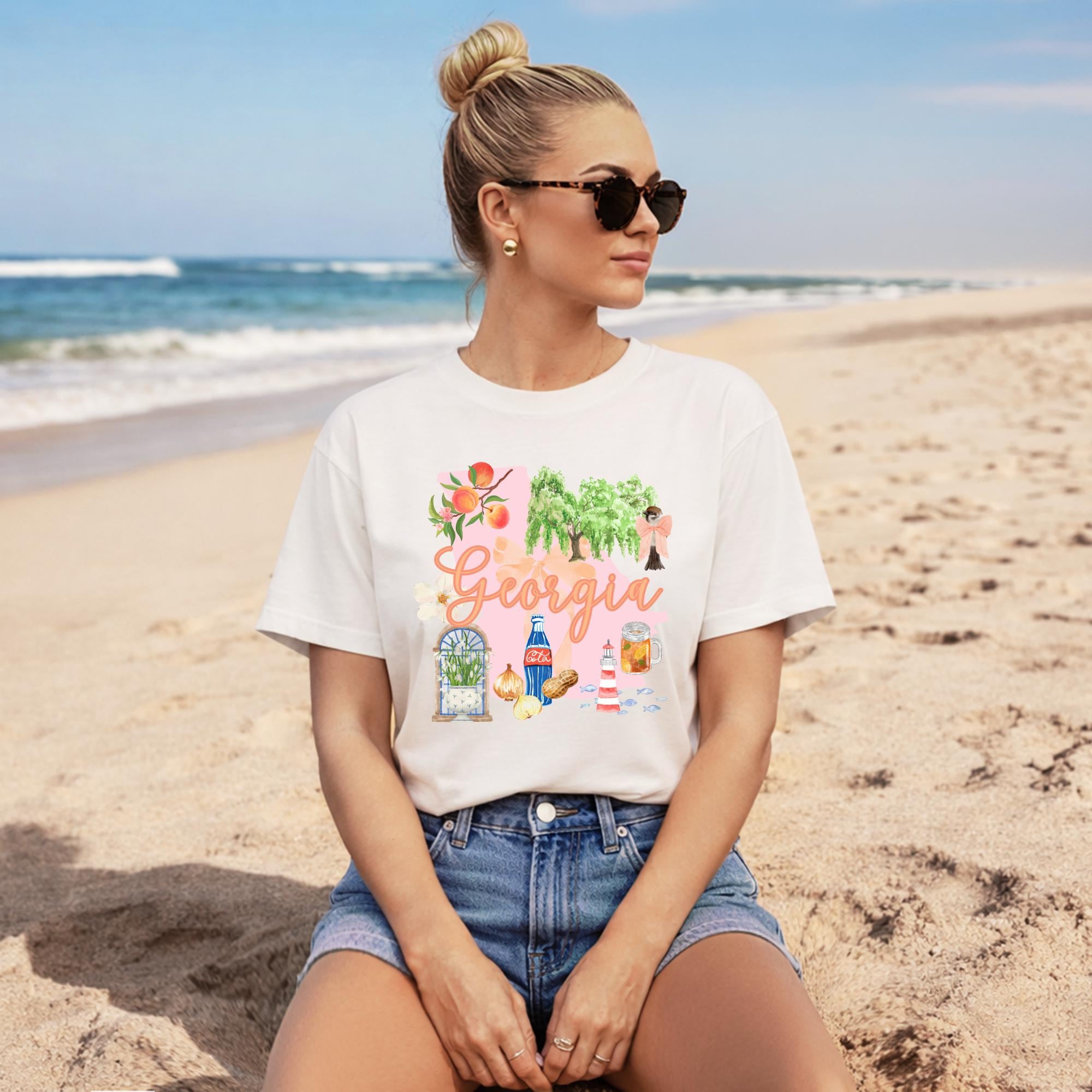 Georgia State Shirt – Southern Pride Graphic Tee with Peach Icons by The Saltwater Press