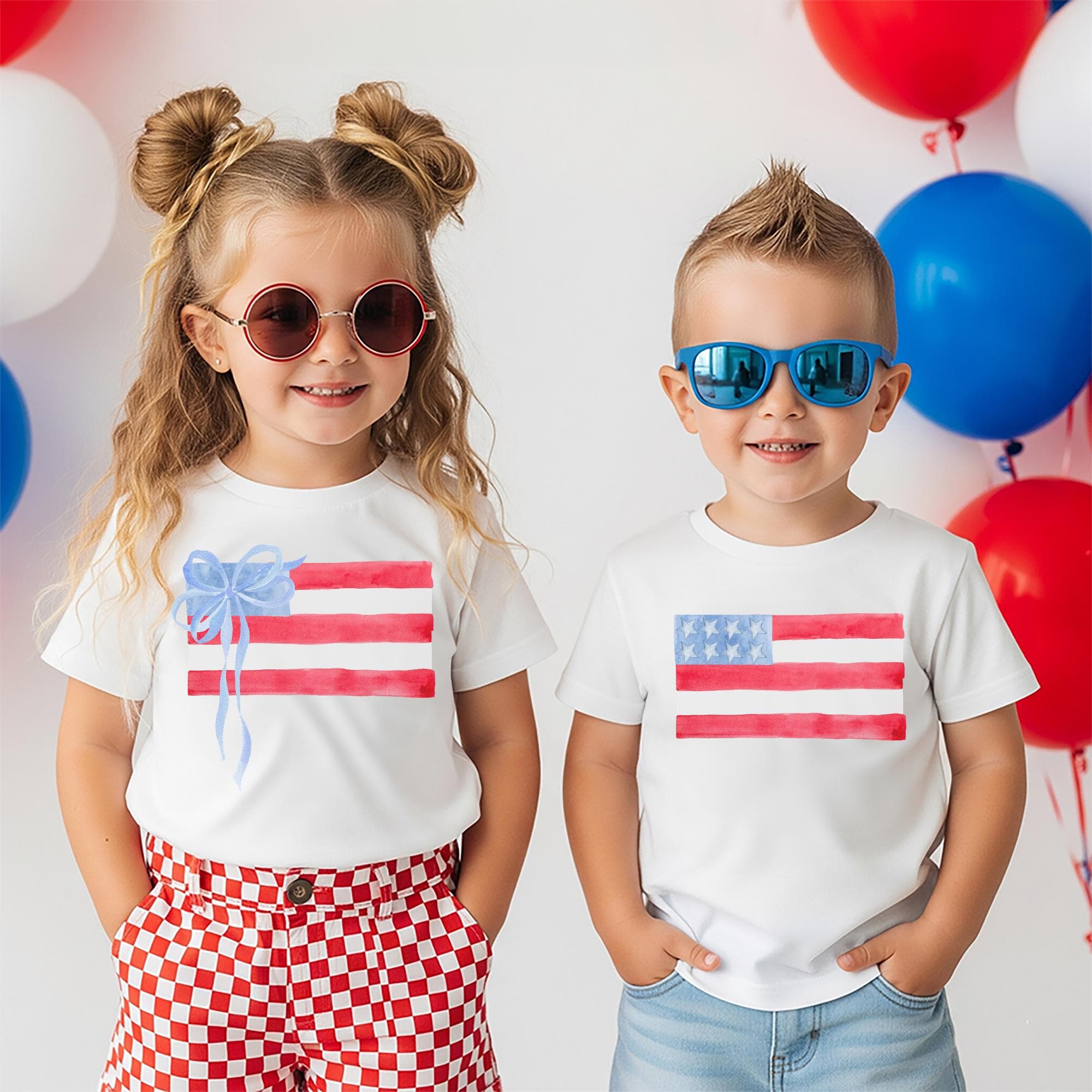 Fourth July Kids Shirt – Personalized Watercolor American Flag Tee by The Saltwater Press