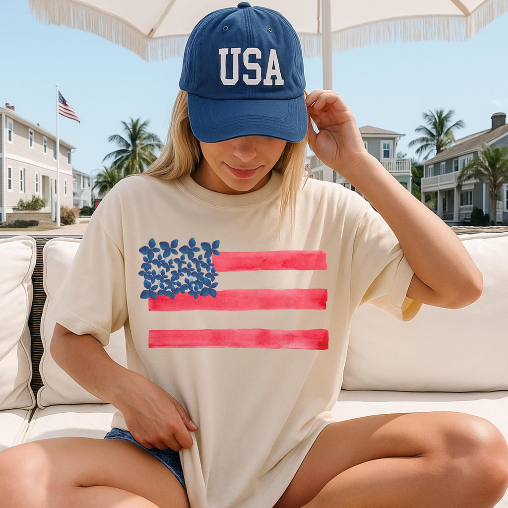 Fourth July Shirt Women – Watercolor American Flag Comfort Colors Tee by The Saltwater Press