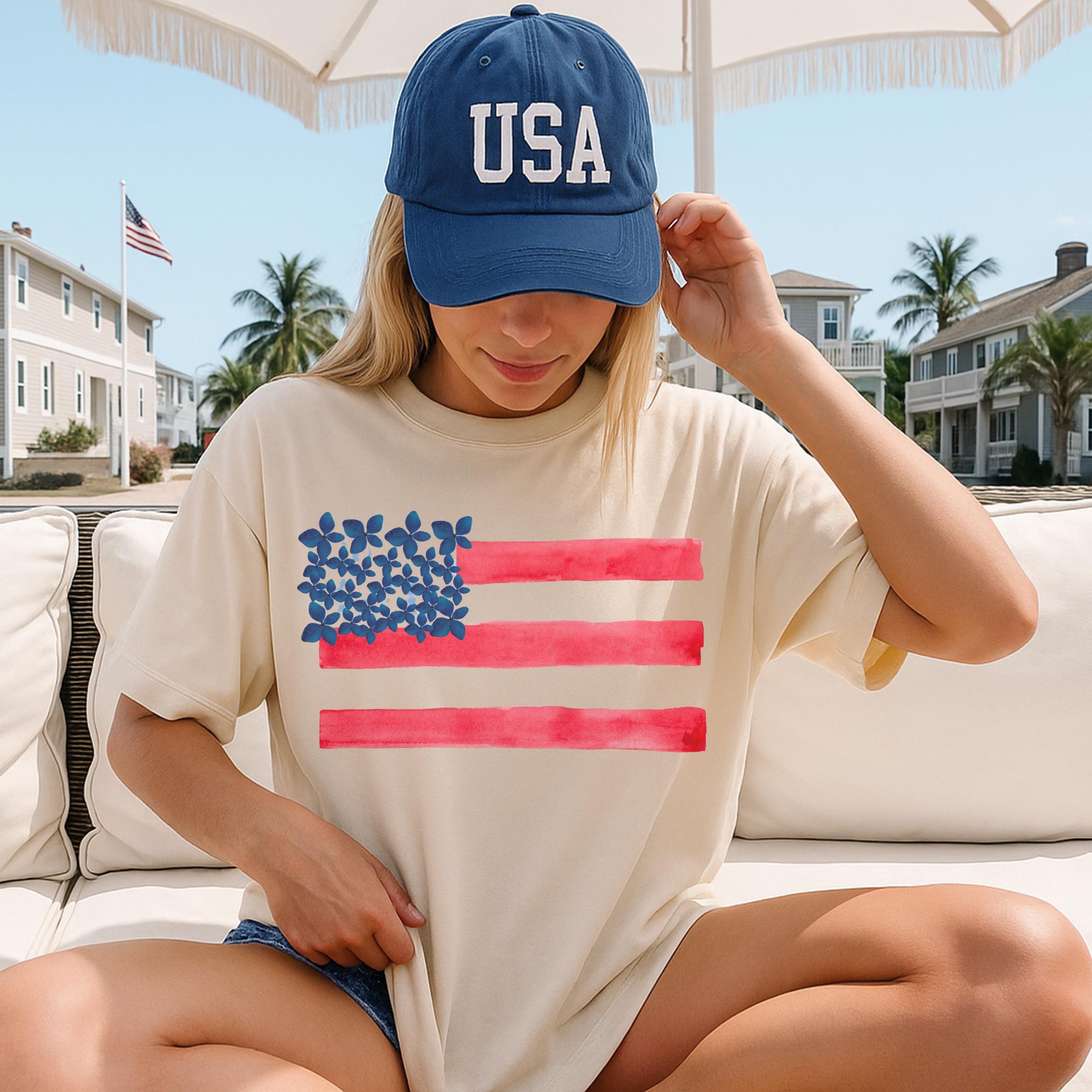 Fourth July Shirt Women – Watercolor American Flag Comfort Colors Tee by The Saltwater Press