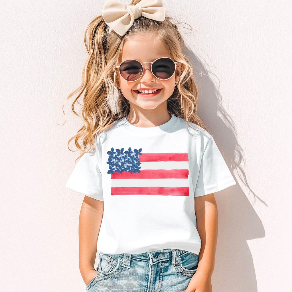 Girls 4th July Shirt – Personalized Floral Flag Youth Tee by The Saltwater Press