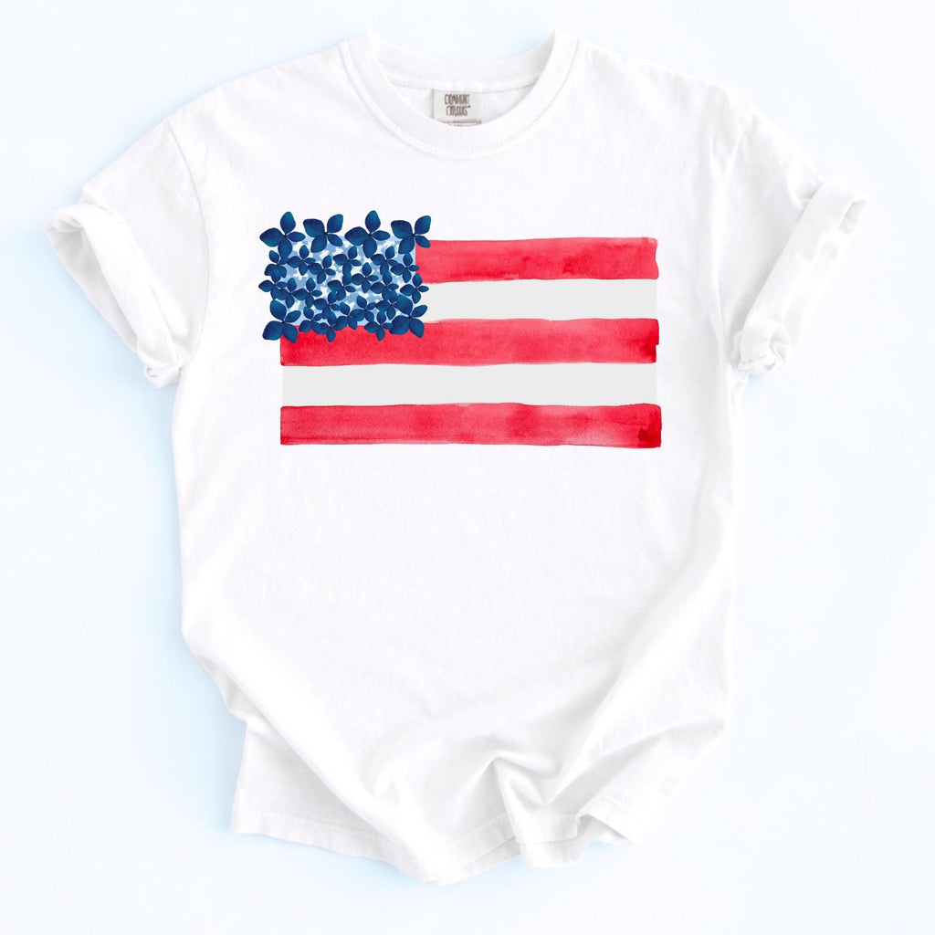 Fourth July Shirt Women – Watercolor American Flag Comfort Colors Tee by The Saltwater Press